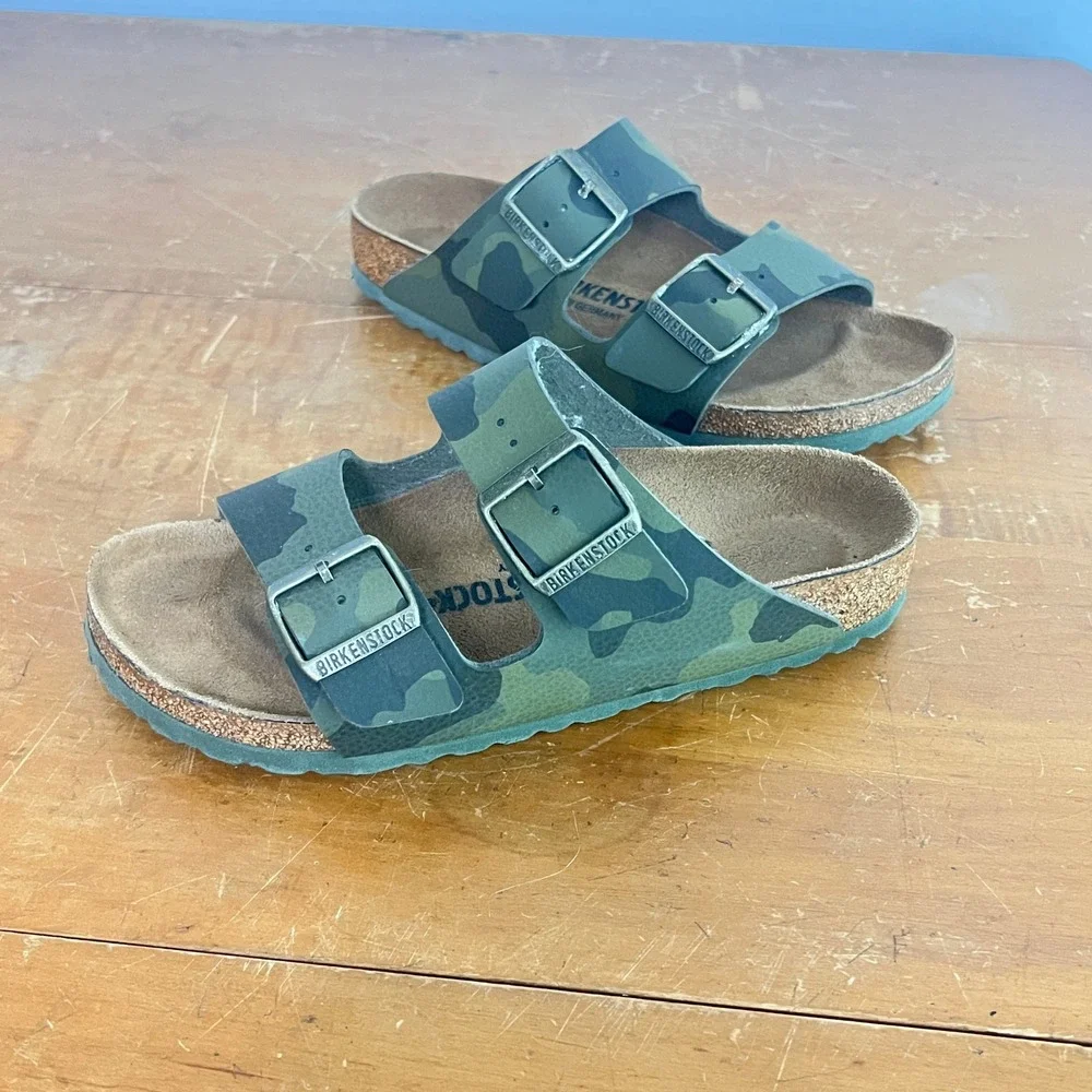 Birkenstock Desert Soil Camo Sz 37 Sandals Double Buckle Green Camophlage Narrow